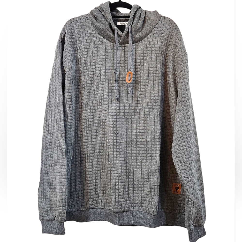 NWT Coofandy Gym Drawstring Plaid Jacquard Hoodie Size 3XL